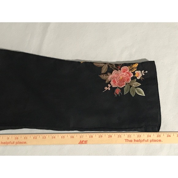 Johnny Was JW Los Angeles Linen Pants‎ Small Embroidered Cropped Black Boho - Picture 15 of 16